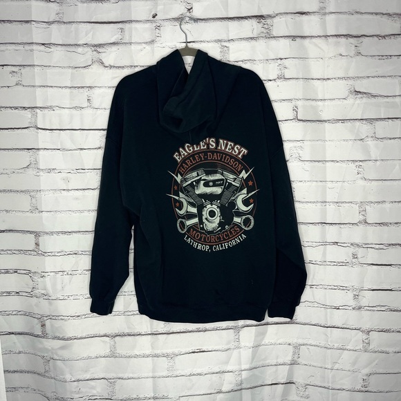 Harley-Davidson Skull Hoodie 2XL Eagle’s Nest Lathrop CA Black Biker Sweatshirt - Picture 11 of 15